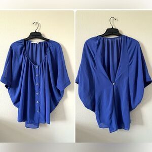 Lush Royal Blue V Neck Chiffon Blouse